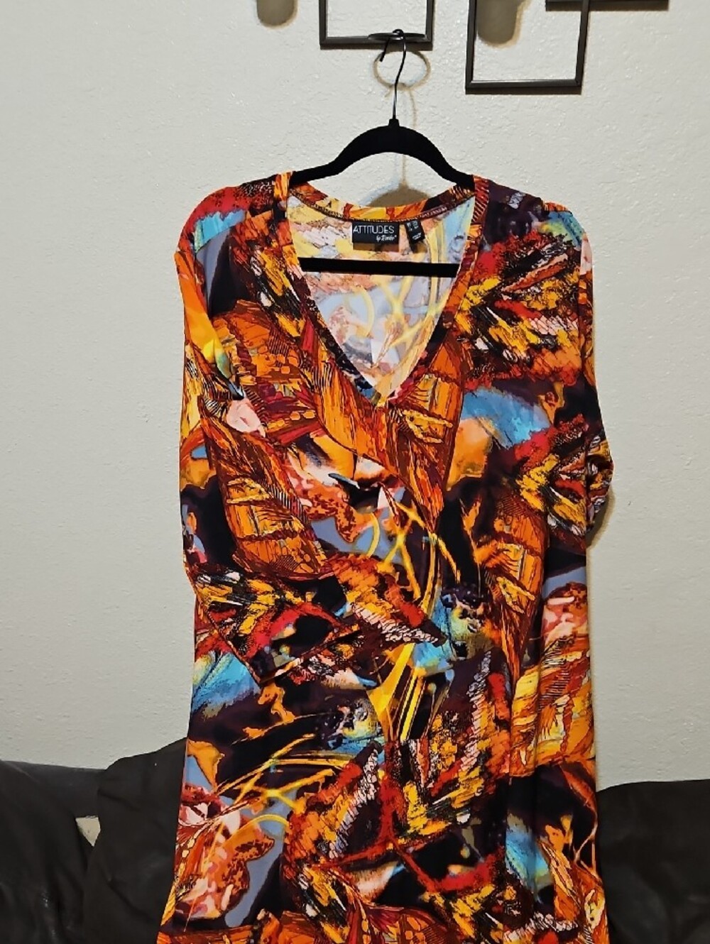 Attitudes by Renee Vibrant Orange & Blue Abstract V-Neck Maxi Dress - Picture 2 of 9
